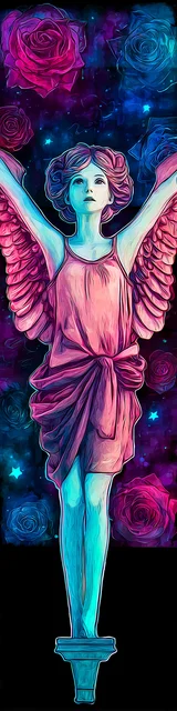 Free angel bookmark featuring an angel on a platform